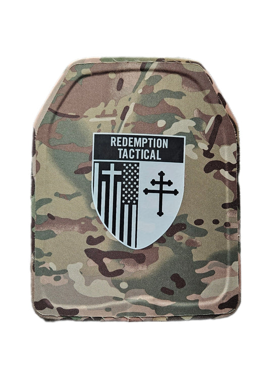 Pair of 10x12 Level IV Ceramic PE Plates Ballistic FRONT AND BACK (SIZE SMALL to LARGE) Curved with Shooters Cut