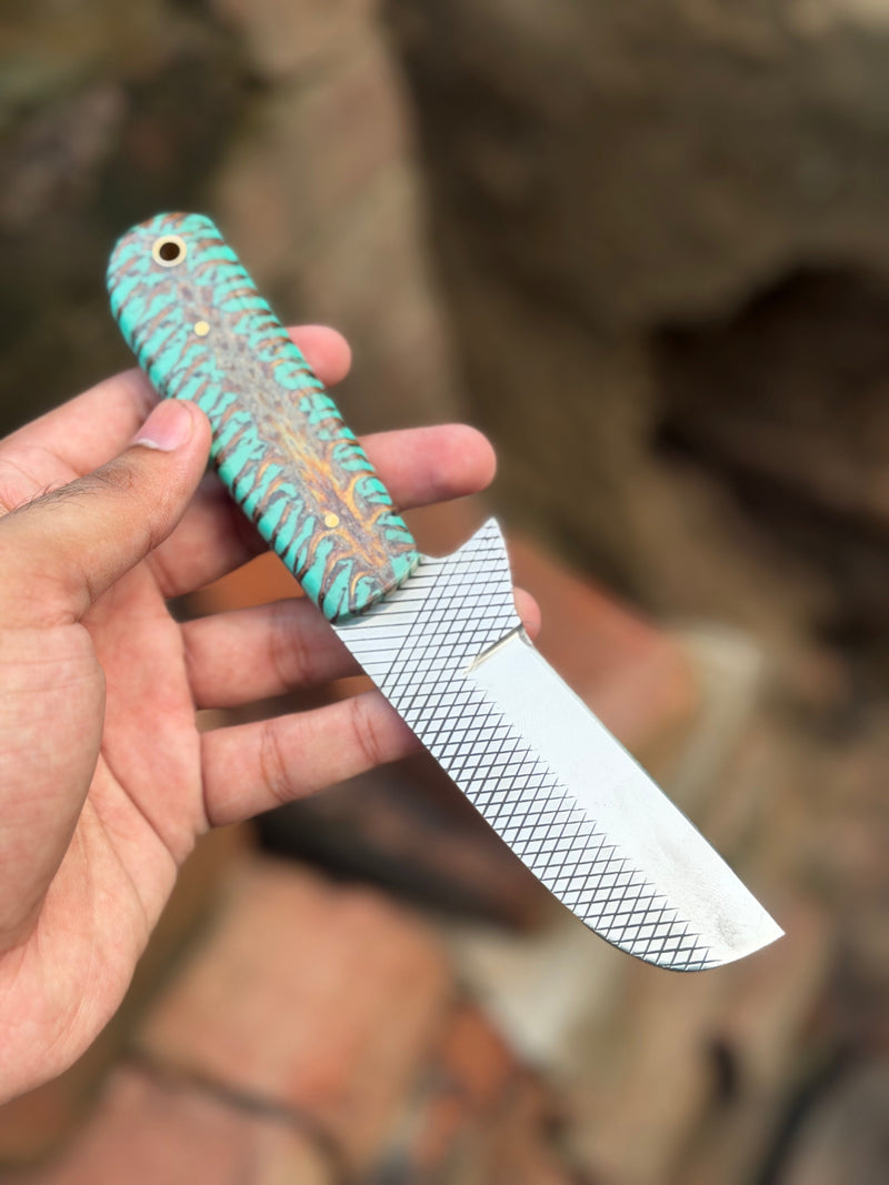 Load image into Gallery viewer, Handmade Turquoise Ridge Chef Knife 8" with turquoise and brown swirl resin handle
