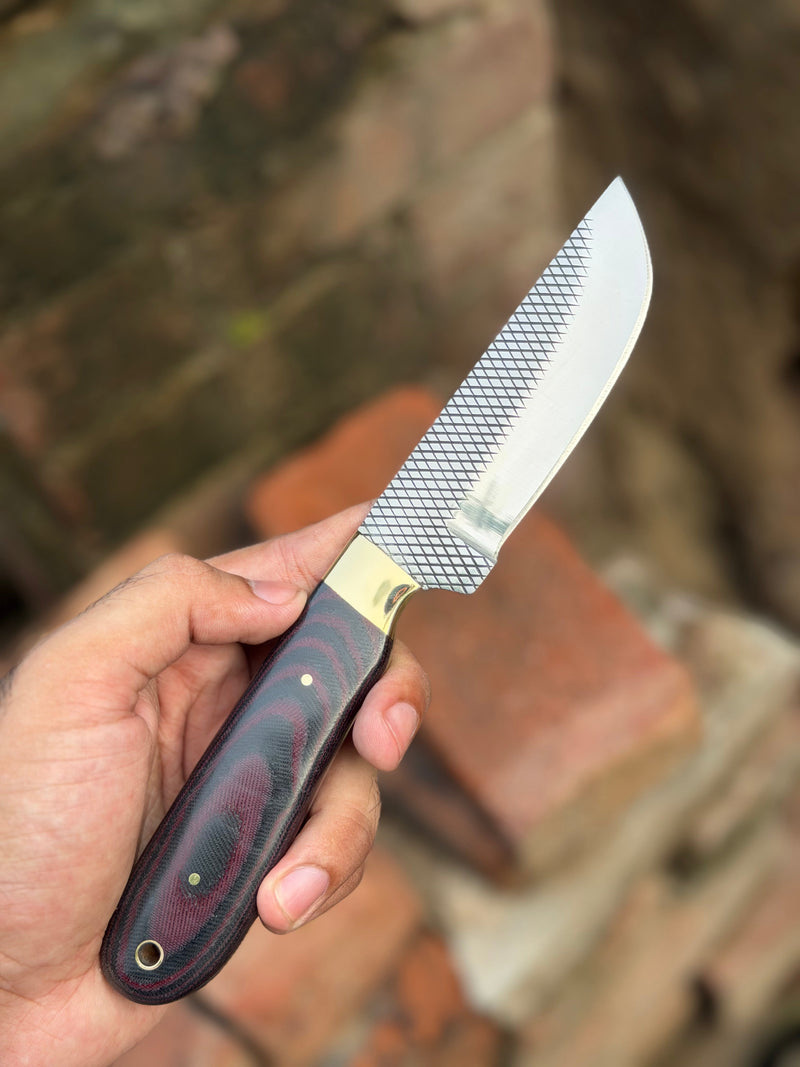 Load image into Gallery viewer, Handmade Kaliay Ember Rasp Knife 9" with red and black swirl handle
