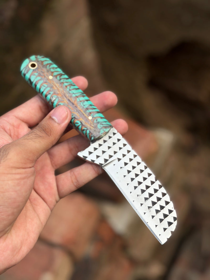 Load image into Gallery viewer, Handmade Turquoise Ridge Chef Knife 8" with turquoise and brown swirl resin handle
