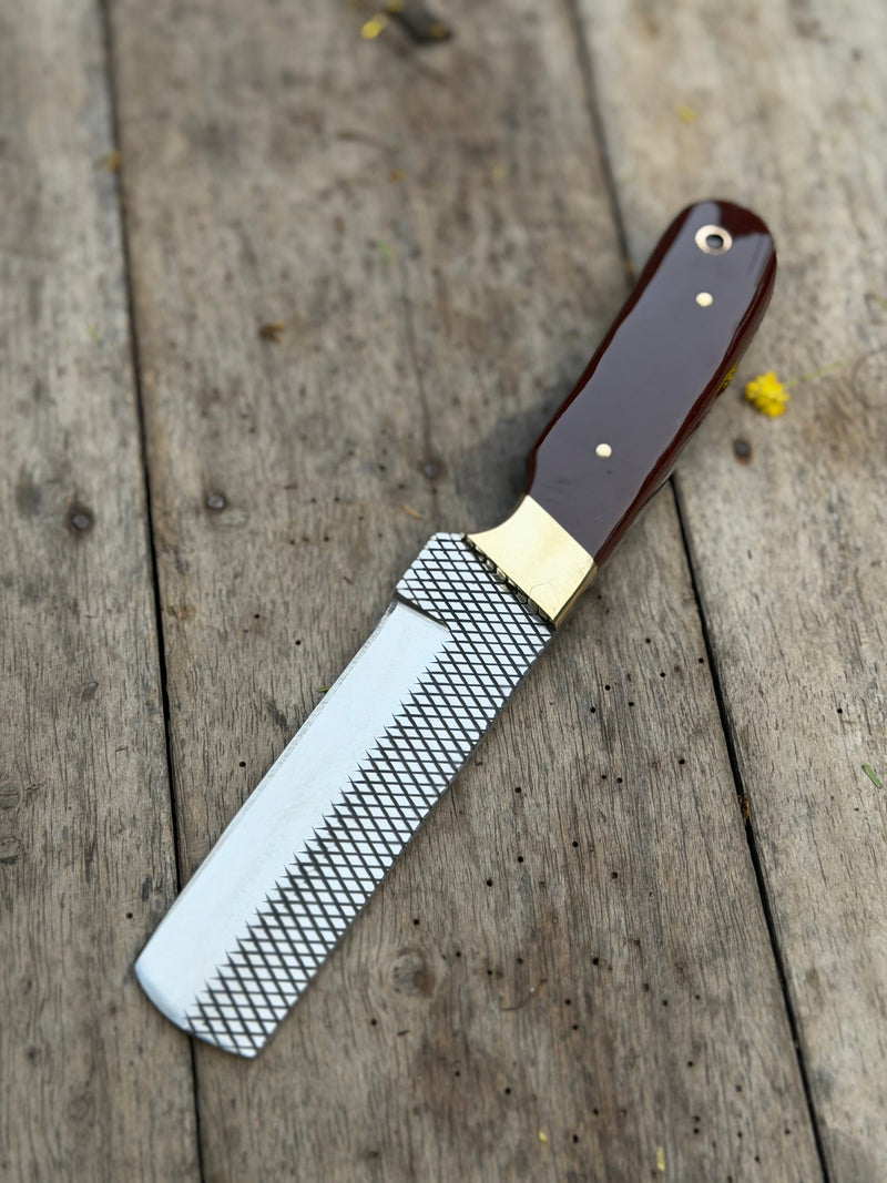 Load image into Gallery viewer, Handmade Redwood Trail Bull Cutter Knife 8" with dark red wood handle
