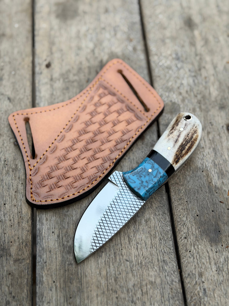 Load image into Gallery viewer, Handmade Turquoise Antler Skinner Duo set of 2 with natural stag antler handles
