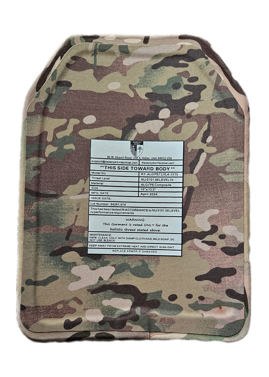 Pair of 10x12 Level IV Ceramic PE Plates Ballistic FRONT AND BACK (SIZE SMALL to LARGE) Curved with Shooters Cut