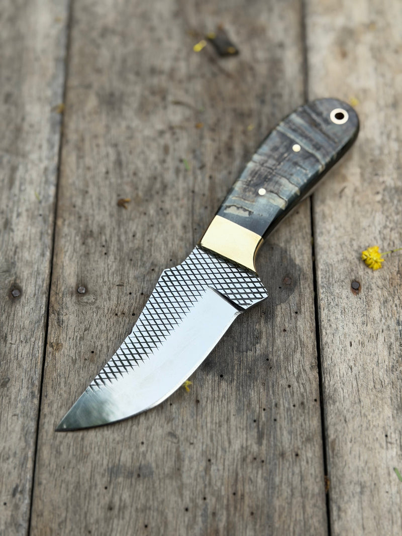 Load image into Gallery viewer, Handmade Slate Grain Skinner Knife 8" with grey marbled wood handle
