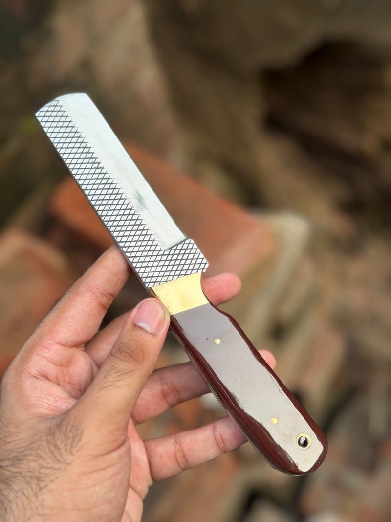 Load image into Gallery viewer, Handmade Redwood Trail Bull Cutter Knife 8" with dark red wood handle
