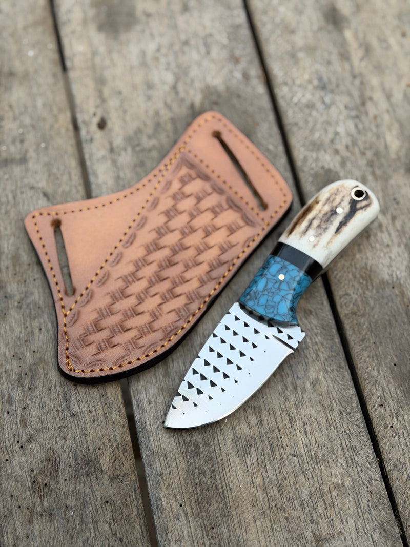 Load image into Gallery viewer, Handmade Turquoise Antler Skinner Duo set of 2 with natural stag antler handles
