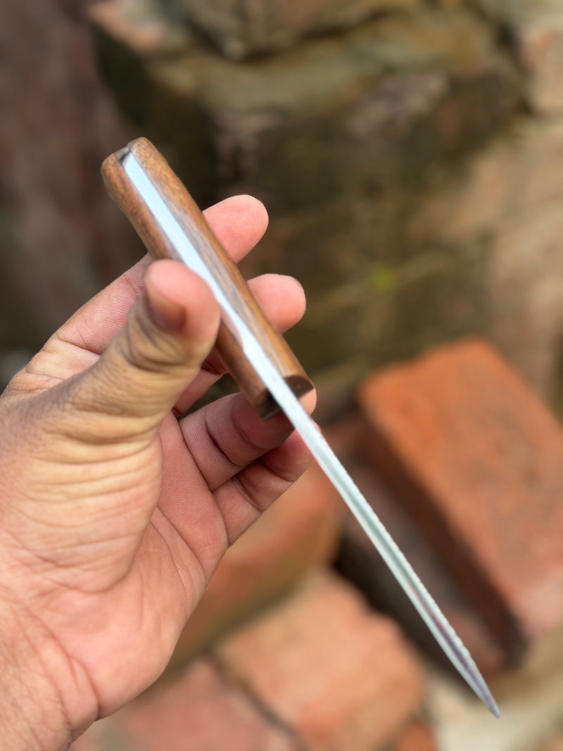 Load image into Gallery viewer, Handmade Heritage Forge Rasp Knife 7" with natural brown solid wood handle
