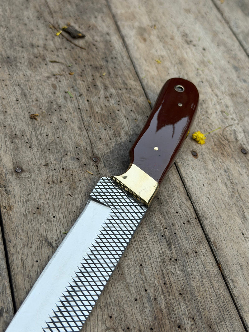 Load image into Gallery viewer, Handmade Redwood Trail Bull Cutter Knife 8" with dark red wood handle
