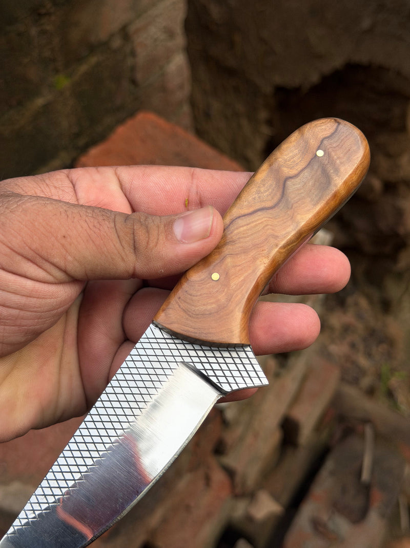 Load image into Gallery viewer, Handmade Sandbar Rasp Knife 7" with light wood rounded ergonomic handle
