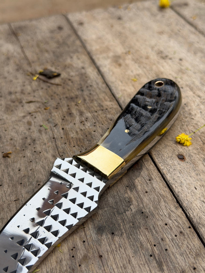 Load image into Gallery viewer, Handmade Slate Grain Skinner Knife 8" with grey marbled wood handle

