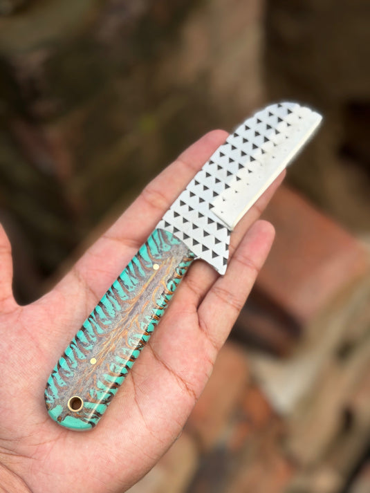 Handmade Turquoise Ridge Chef Knife 8" with turquoise and brown swirl resin handle
