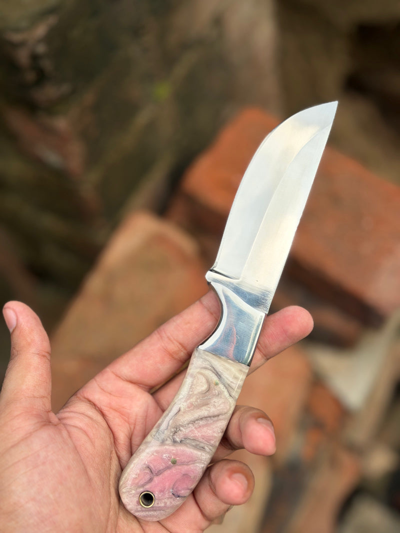 Load image into Gallery viewer, Handmade Pearl Ash Skinning Knife 9" with pearl white and grey marble resin handle
