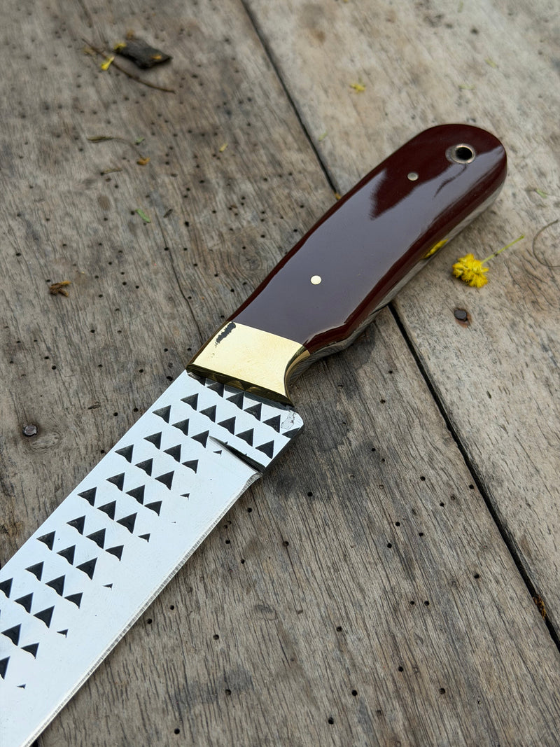 Load image into Gallery viewer, Handmade Redwood Trail Bull Cutter Knife 8" with dark red wood handle
