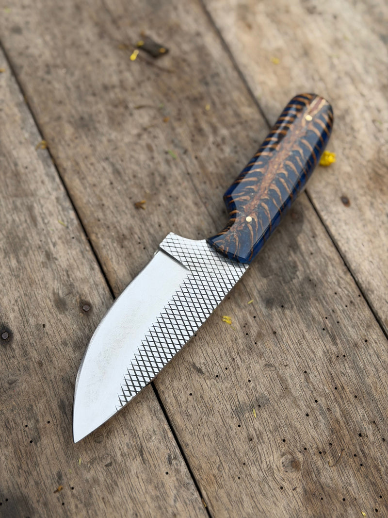 Load image into Gallery viewer, Handmade Midnight Feather Cowboy Knife 8" dark blue resin handle
