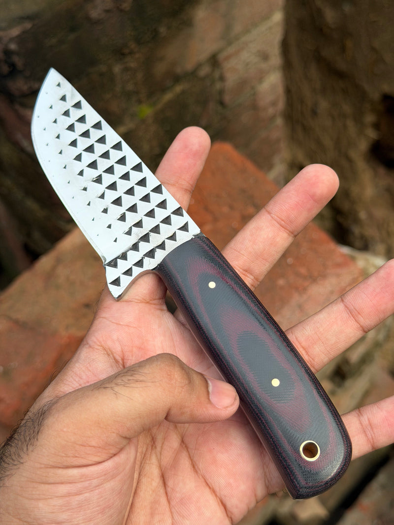 Load image into Gallery viewer, Handmade Kaliay Ember Rasp Knife 9" with red and black swirl handle
