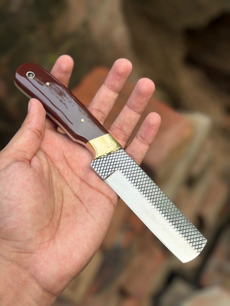 Load image into Gallery viewer, Handmade Redwood Trail Bull Cutter Knife 8" with dark red wood handle
