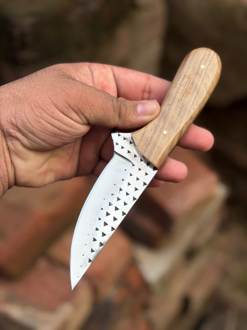 Load image into Gallery viewer, Handmade Sandbar Rasp Knife 7" with light wood rounded ergonomic handle
