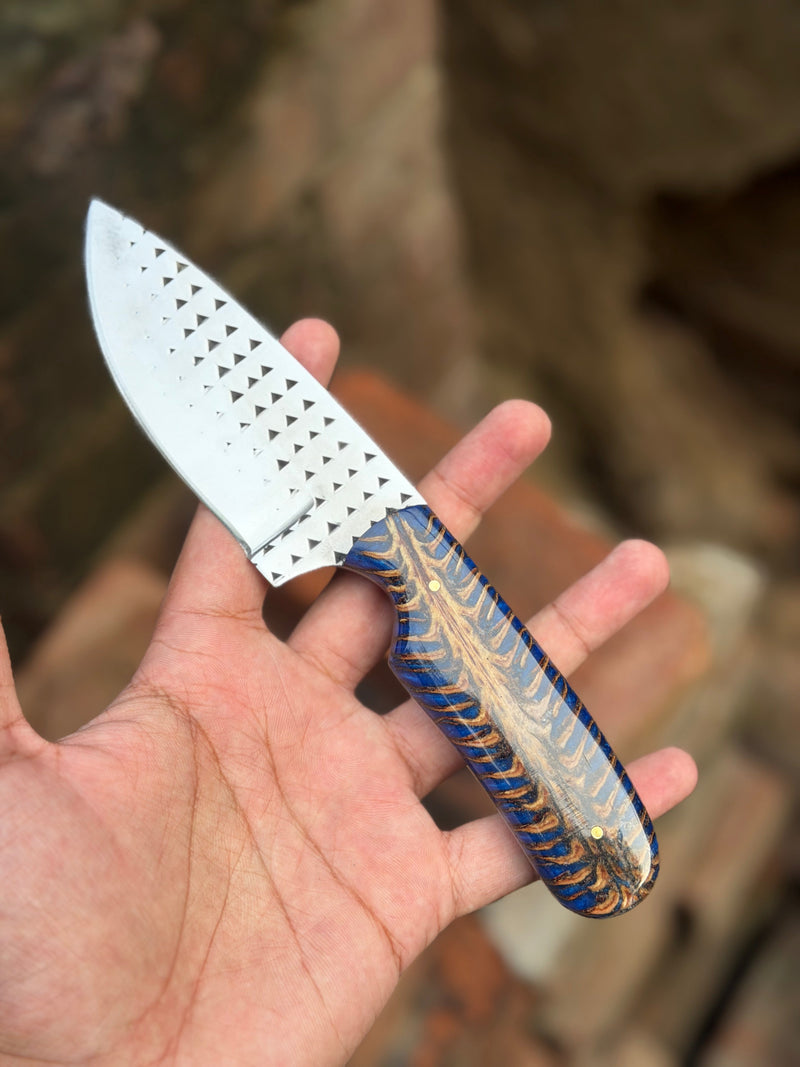 Load image into Gallery viewer, Handmade Blue Rustler Cowboy Knife 9" with blue and brown swirl resin handle
