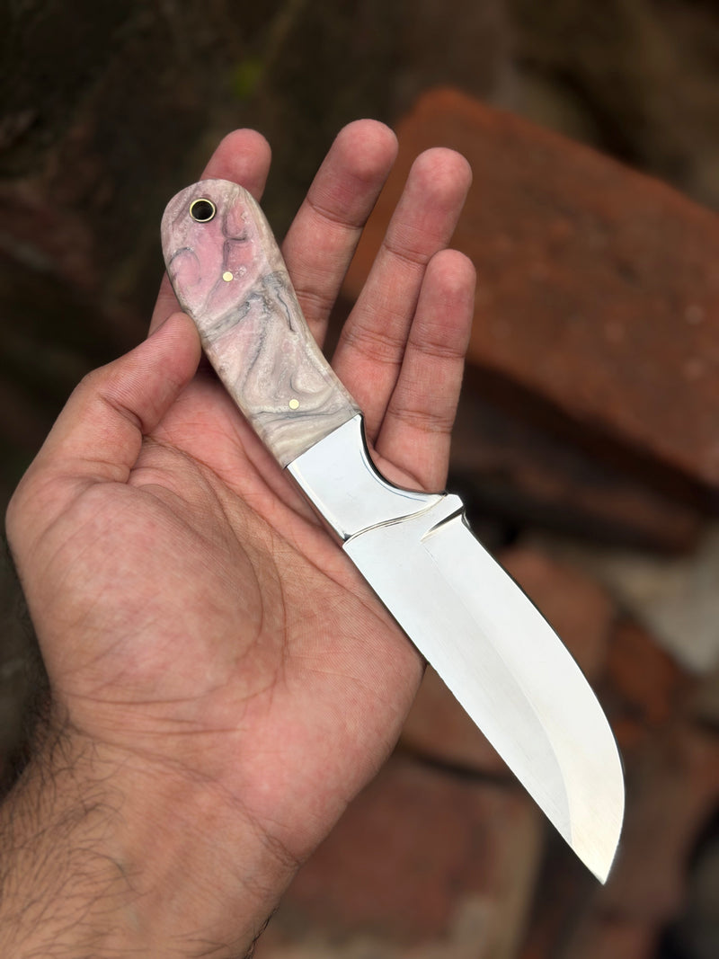 Load image into Gallery viewer, Handmade Pearl Ash Skinning Knife 9" with pearl white and grey marble resin handle
