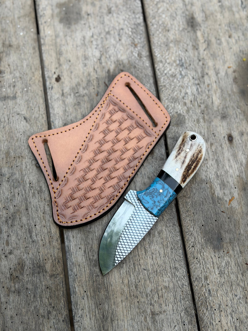Load image into Gallery viewer, Handmade Turquoise Antler Skinner Duo set of 2 with natural stag antler handles
