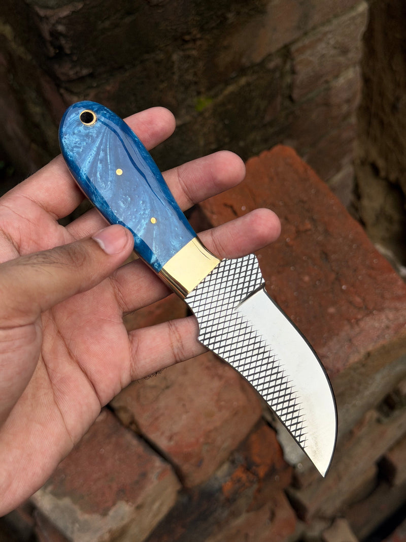 Load image into Gallery viewer, Handmade Sky Rustler Cowboy Knife 8" with sky blue marble resin handle
