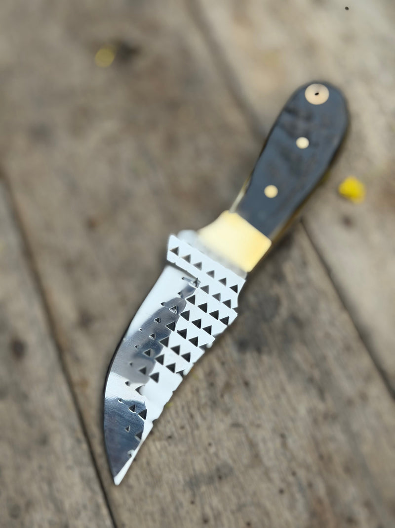 Load image into Gallery viewer, Handmade Slate Grain Skinner Knife 8" with grey marbled wood handle
