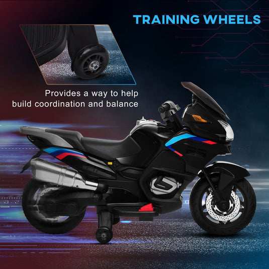 Electric Kids Motorcycle with Sound Effects, Lights, and Engine Design – Black