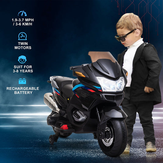 Electric Kids Motorcycle with Sound Effects, Lights, and Engine Design – Black
