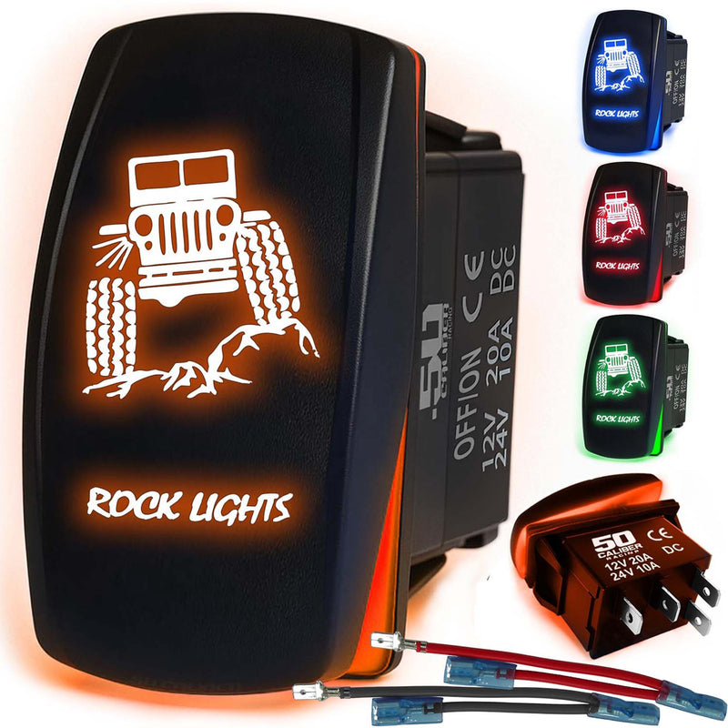 Load image into Gallery viewer, Waterproof Funny Rocker Switch 12v ON/Off, LED Backlit with Etched Design w/Toggle Switch 12v - UTV, Auto, Boat 20A Variation
