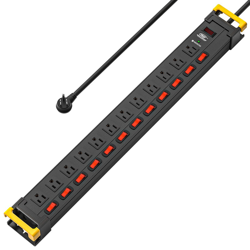 Load image into Gallery viewer, 12-Outlet Heavy Duty Power Strip with Individual Switches – 1020J Surge Protector, 9FT Cord, Wall Mountable
