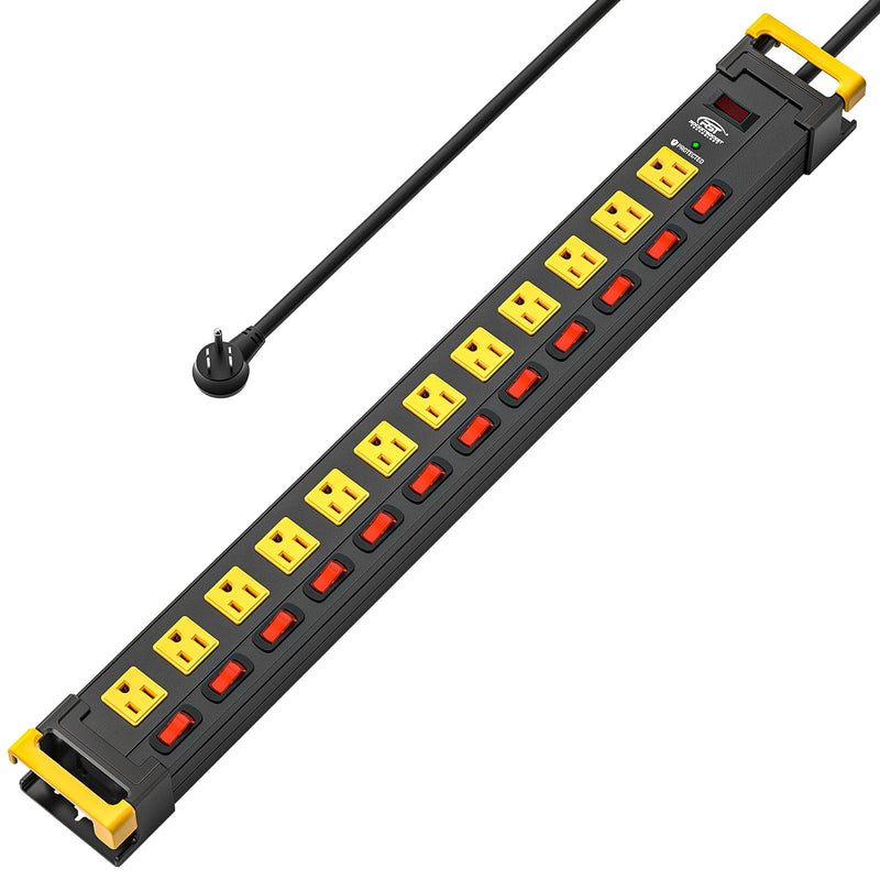 Load image into Gallery viewer, 12-Outlet Heavy Duty Power Strip with Individual Switches – 1020J Surge Protector, 9FT Cord, Wall Mountable
