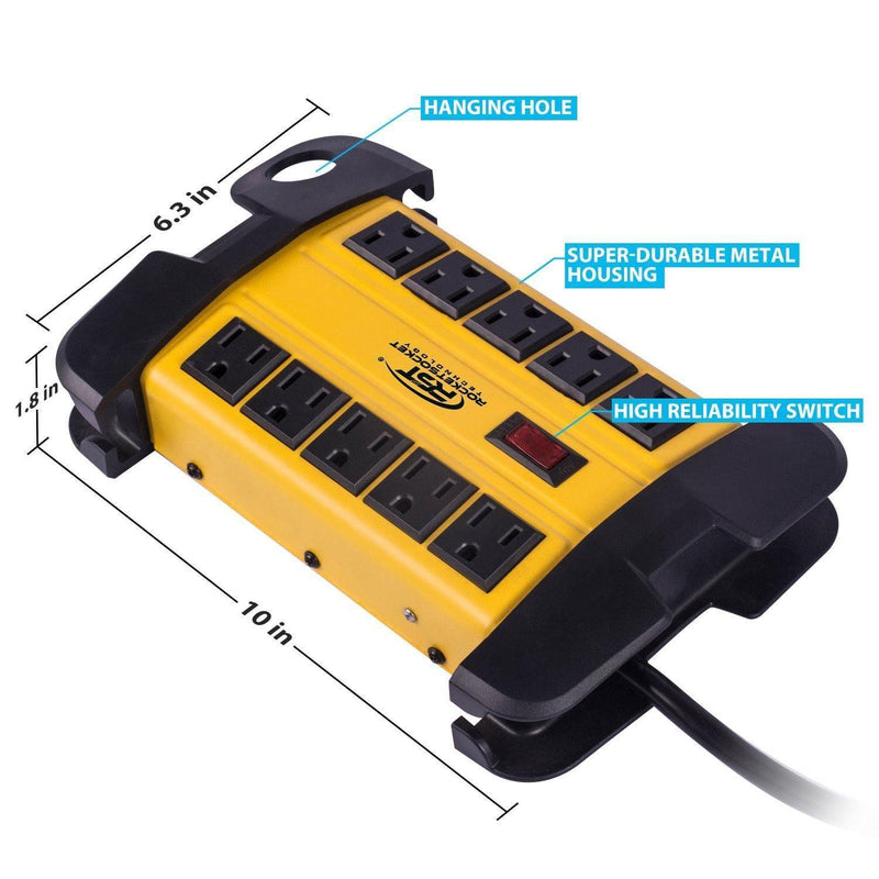Load image into Gallery viewer, 10-Outlet Metal Heavy Duty Surge Protector Power Strip, 2800 Joules Protection
