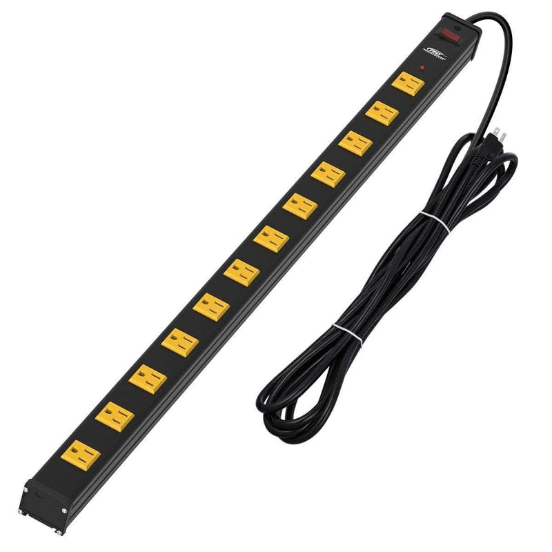 Load image into Gallery viewer, CRST 12-Outlet Metal Power Strip Surge Protector — 1800J, 2.6" Wide Outlets, Mountable
