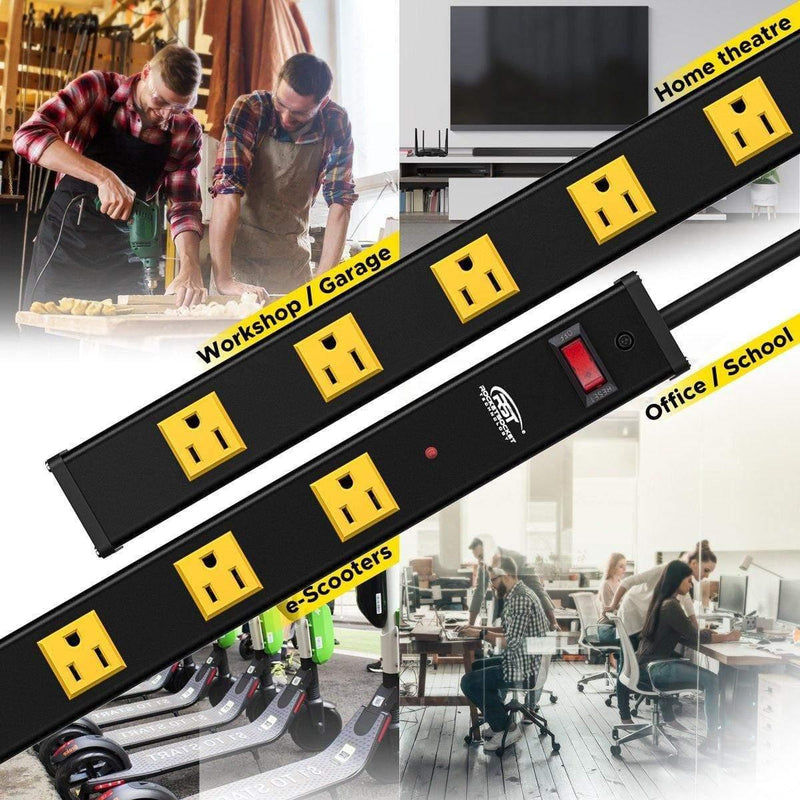 Load image into Gallery viewer, CRST 12-Outlet Metal Power Strip Surge Protector — 1800J, 2.6" Wide Outlets, Mountable

