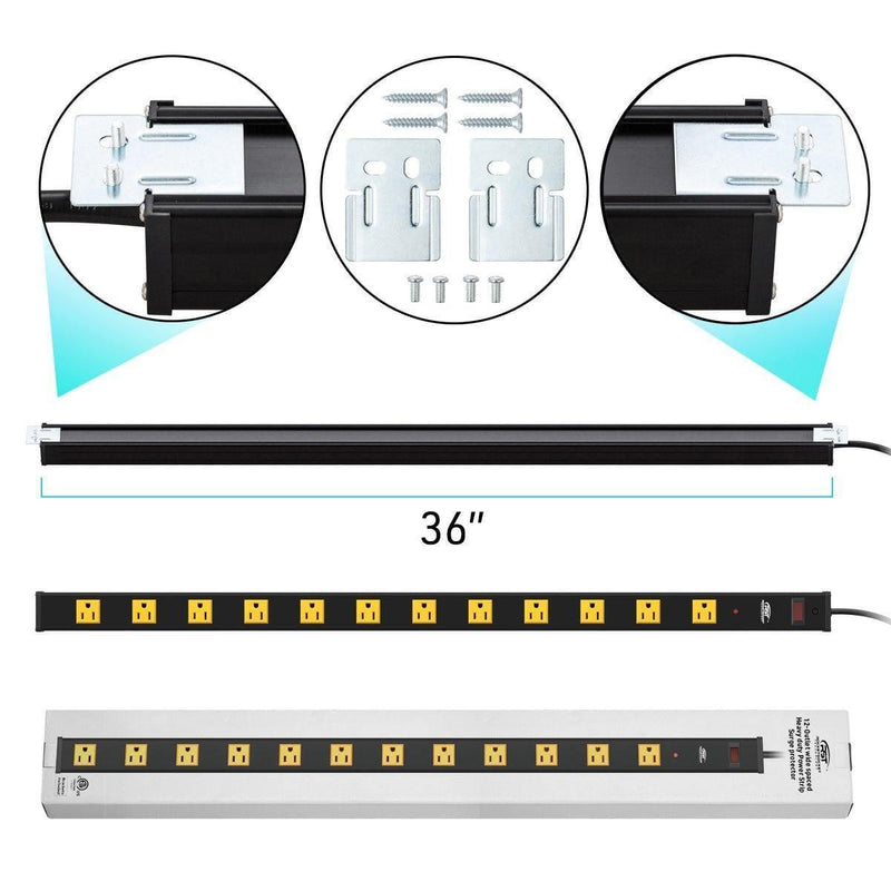Load image into Gallery viewer, CRST 12-Outlet Metal Power Strip Surge Protector — 1800J, 2.6" Wide Outlets, Mountable
