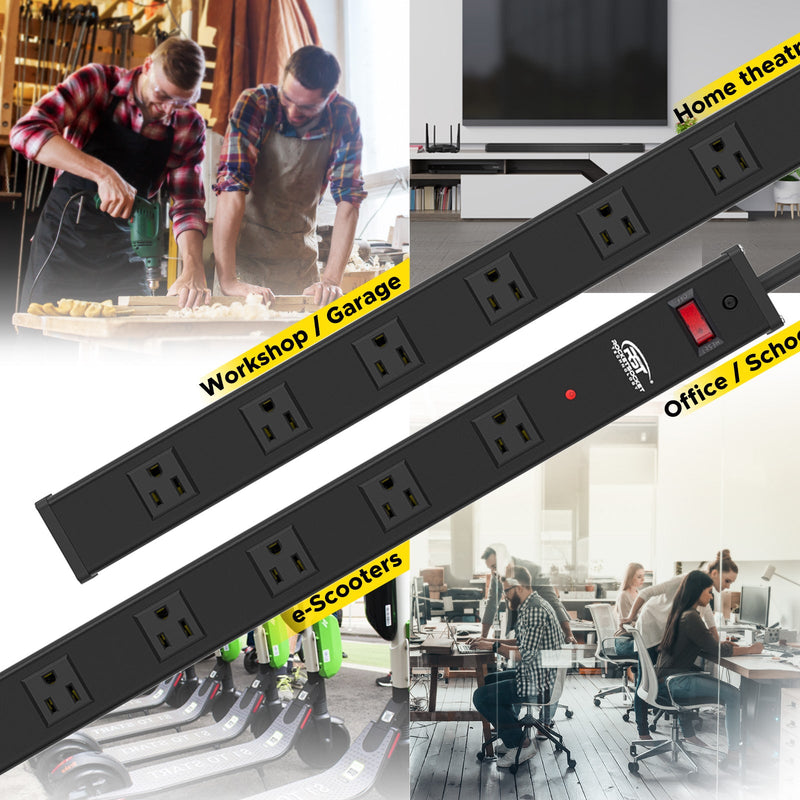 Load image into Gallery viewer, 16-Outlet Metal Power Strip Surge Protector, 1800 Joules, 2.6" Ultra-Wide Spaced, 15ft
