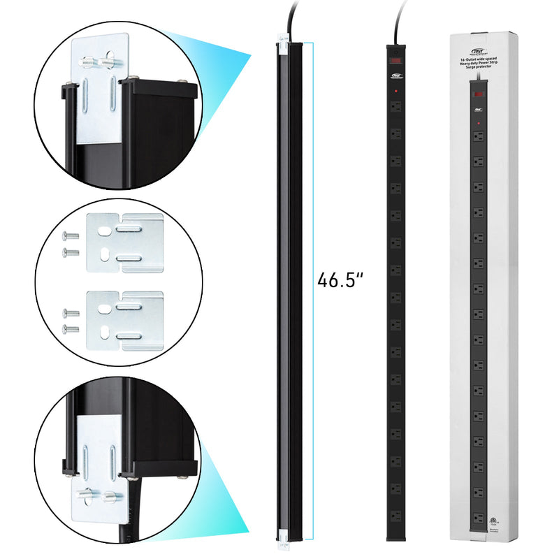Load image into Gallery viewer, 16-Outlet Metal Power Strip Surge Protector, 1800 Joules, 2.6" Ultra-Wide Spaced, 15ft
