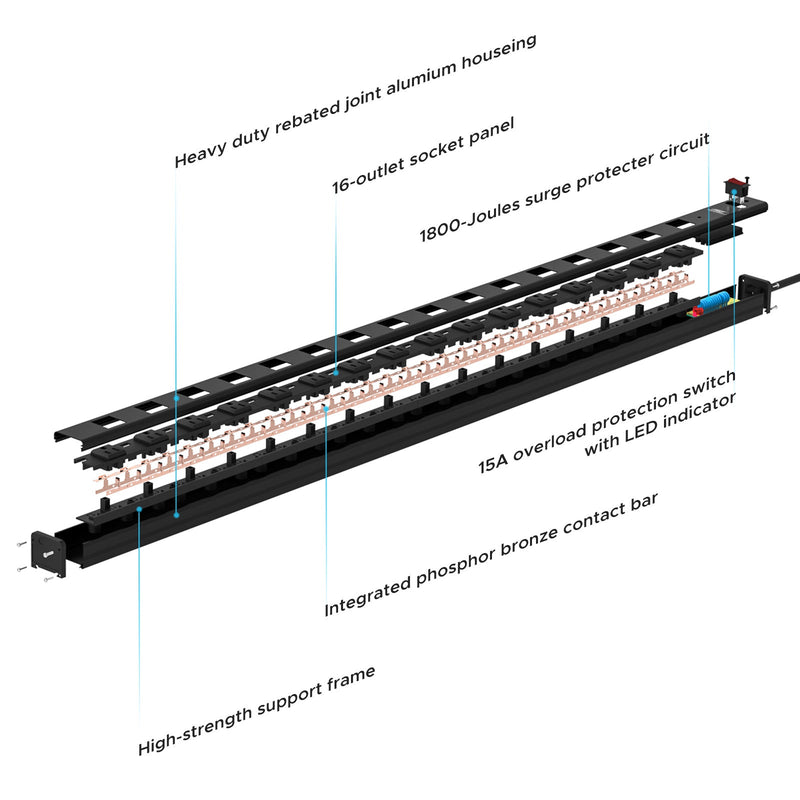 Load image into Gallery viewer, 16-Outlet Metal Power Strip Surge Protector, 1800 Joules, 2.6" Ultra-Wide Spaced, 15ft
