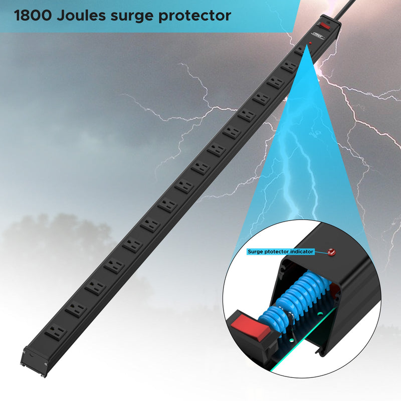 Load image into Gallery viewer, 16-Outlet Metal Power Strip Surge Protector, 1800 Joules, 2.6" Ultra-Wide Spaced, 15ft
