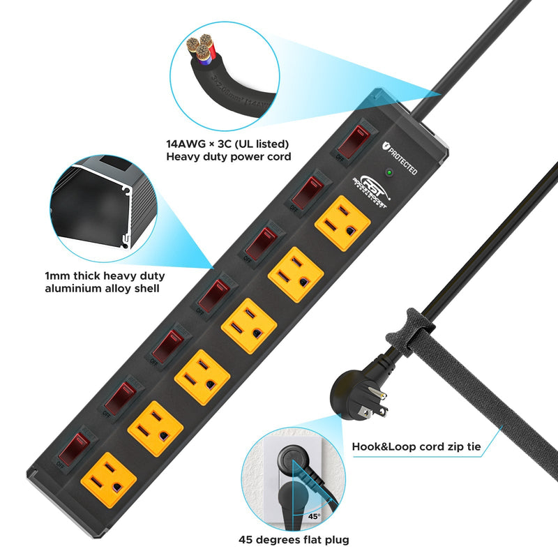 Load image into Gallery viewer, CRST 6-Outlet Metal Power Strip Surge Protector with Individual Switches, Versatile Mounting System

