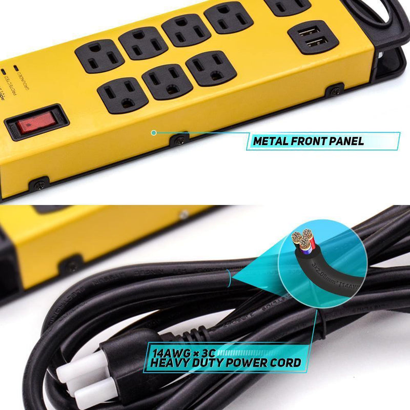 Load image into Gallery viewer, CRST 8-Outlet Dual USB Mountable Metal Power Strip Surge Protector
