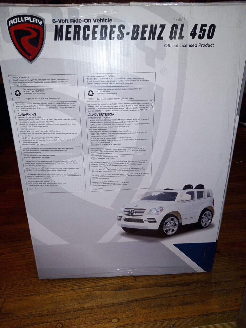 Load image into Gallery viewer, Rollplay Kids 6V Electric White Mercedes-Benz GL450 SUV Power Wheels Ride-On - Brand New in Box
