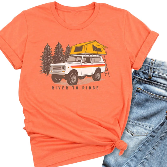 Women's Overland Camping T, Heather Orange or Grey