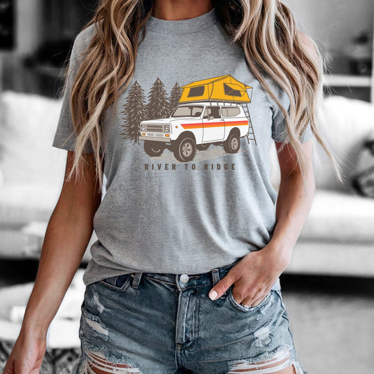 Women's Overland Camping T, Heather Orange or Grey