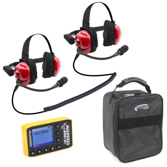 Rugged Radios BUNDLE - H80 Track Talk Linkable Intercom Headset with NITRO BEE XTREME UHF Race Receiver and Carry Bag