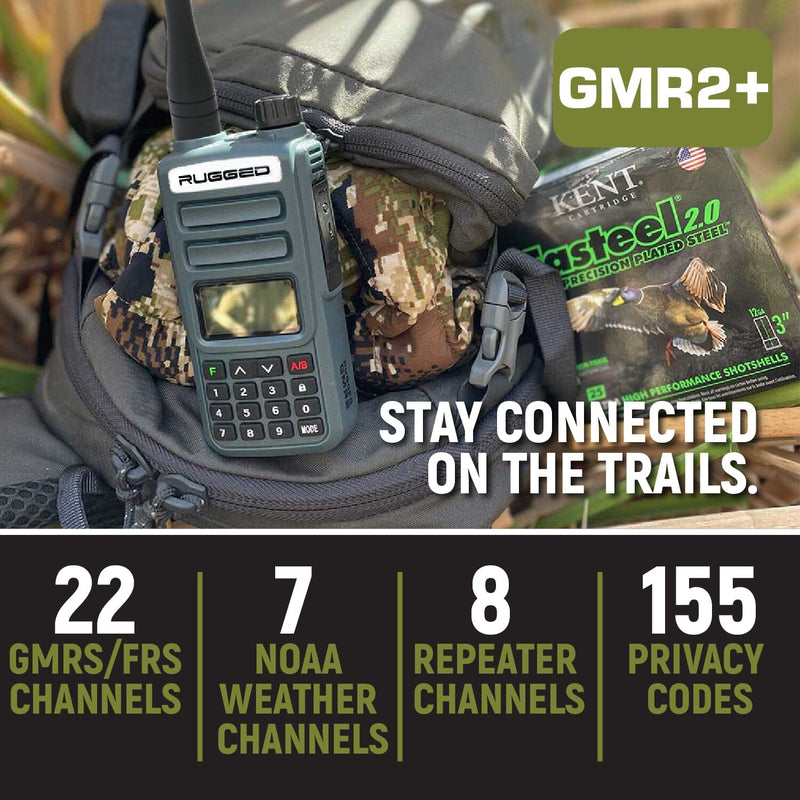 Load image into Gallery viewer, Rugged Radios GREAT OUTDOORS PACK - GMR2 PLUS GMRS and FRS Two Way Handheld Radios with Lapel Mics and XL Batteries

