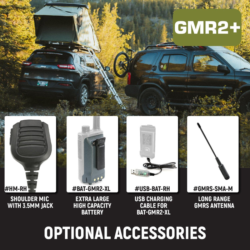 Load image into Gallery viewer, Rugged Radios GREAT OUTDOORS PACK - GMR2 PLUS GMRS and FRS Two Way Handheld Radios with Lapel Mics and XL Batteries
