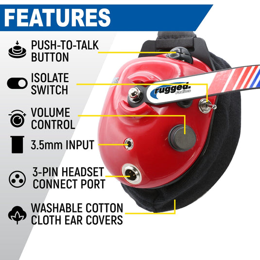 Rugged Radios PAIR - H80 Track Talk Linkable Intercom Headsets - Bring The Conversation To The Circle Track NASCAR event