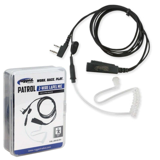 Rugged Radios 2-Wire Lapel Mic with Acoustic Ear Tube for Rugged Handheld Radios