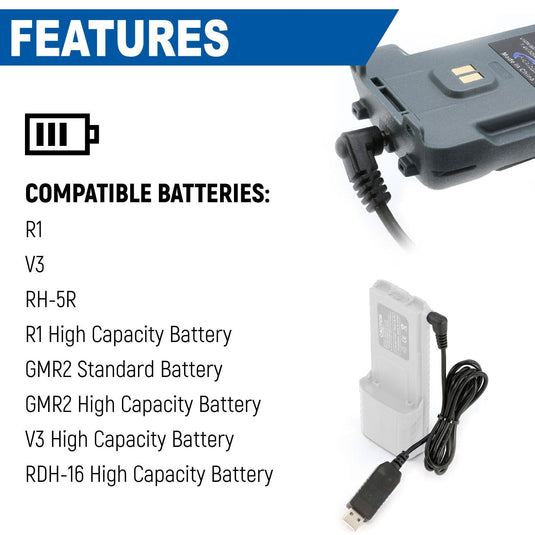 Rugged Radios USB Charging Cable for R1 - V3 - GMR2 and GMR2 PLUS Handheld Radios